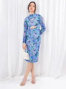 Stylecast X Hersheinbox Floral Print Cut-Out Net Sheath Dress