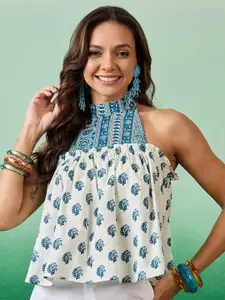 Sangria Printed Pure Cotton Crop Top