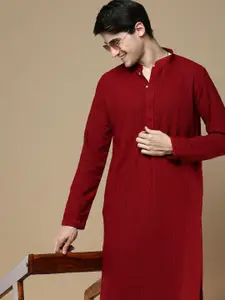 Anouk Maroon Ethnic Motifs Thread Work Mandarin Collar Chikankari Kurta
