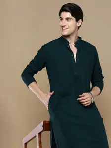 Anouk Green Ethnic Motifs Woven Design Thread Work Chikankari Kurta