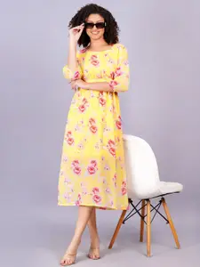 HIGHLIGHT FASHION EXPORT  Floral Printed Georgette Fit & Flare Midi Dress