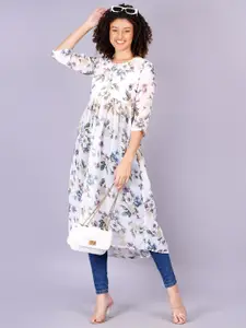 HIGHLIGHT FASHION EXPORT Floral Printed Round Neck High Slit Fusion Kurta