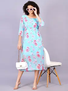 HIGHLIGHT FASHION EXPORT Floral Printed Gathered or Pleated Georgette A-Line Midi Dress
