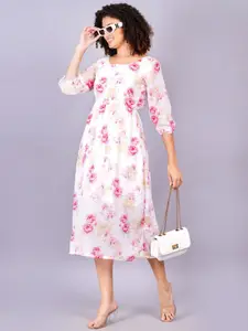 HIGHLIGHT FASHION EXPORT Floral Printed Georgette Fit & Flare Midi Dress