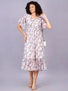 HIGHLIGHT FASHION EXPORT Floral Printed Flared Sleeves Georgette A-Line Midi Dress