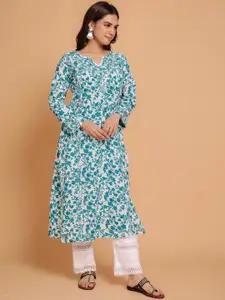 HOUSE OF KARI Floral Printed Chikankari Straight Kurta