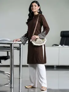 Sangria Flared Sleeves Floral Acrylic Kurta