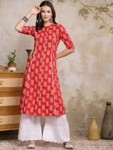 Stylum Floral Printed Mandarin Collar A-Line Kurta