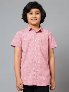 Cantabil Boys Floral Printed Spread Collar Curved Cotton Casual Shirt