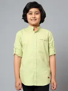 Cantabil Boys Mandarin Collar Roll-Up Sleeves Cotton Curved Casual Shirt