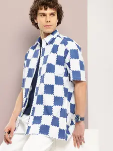 Kook N Keech Pure Cotton Geometric Printed Drop-Shoulder Sleeves Oversized Casual Shirt