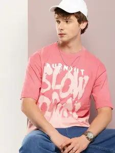 Kook N Keech Tie and Dye & Typography Drop-Shoulder Sleeves Pure Cotton Oversized T-shirt