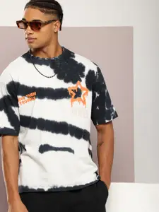 Kook N Keech Tie and Dye & Typography Drop-Shoulder Sleeves Oversized T-shirt