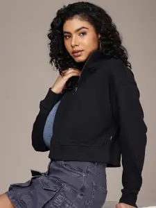 The Roadster Life Co. Half Zipper Relaxed Fit Crop Pullover Sweatshirt