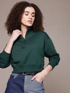 The Roadster Lifestyle Co. Drop-Shoulder Sleeves Crop Sweatshirt