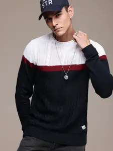 The Roadster Life Co. Cable Knit Colourblocked Pullover Sweater