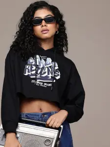 The Roadster Life Co. Printed Hooded Boxy Fit Crop Sweatshirt