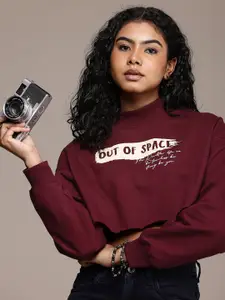 The Roadster Life Co. Printed Relaxed Fit Hooded Crop Sweatshirt