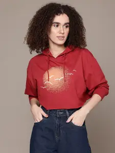 The Roadster Lifestyle Co. Printed Hooded Cropped Sweatshirt