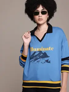 The Roadster Lifestyle Co. Shirt Collar Printed Pullover Sweatshirt