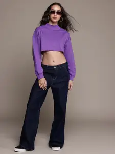 The Roadster Lifestyle Co. Women High Neck Crop Sweatshirt