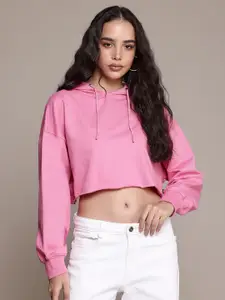 The Roadster Lifestyle Co. Women Hooded Crop Sweatshirt