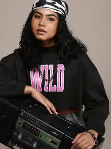 The Roadster Life Co. Printed Relaxed Fit Hooded Crop Sweatshirt