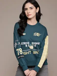 Roadster The Life Co. Typography Printed Drop-Shoulder Sleeves Sweatshirt