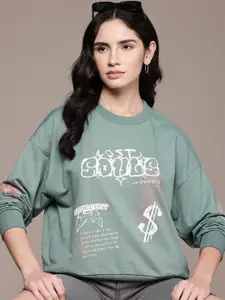 Roadster The Life Co. Typography Printed Drop-Shoulder Sleeves Sweatshirt