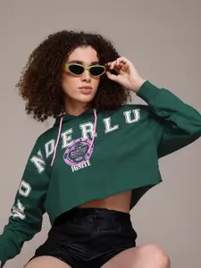 The Roadster Lifestyle Co. Printed Crop Hooded Sweatshirt