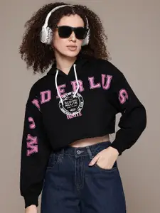 The Roadster Lifestyle Co. Printed Hooded Cropped Sweatshirt