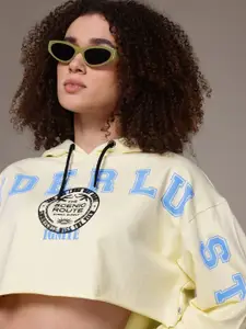 The Roadster Lifestyle Co. Printed Hooded Crop Sweatshirt