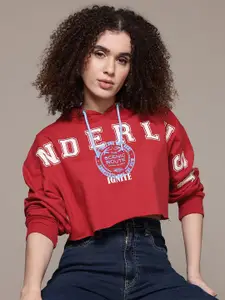 The Roadster Lifestyle Co. Hooded Printed Crop Sweatshirt