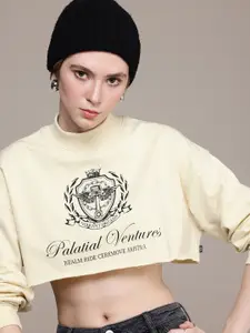 The Roadster Life Co. Graphic Printed Turtle Neck Crop Sweatshirt