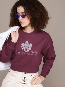 The Roadster Lifestyle Co. Pullover Printed Crop Sweatshirt