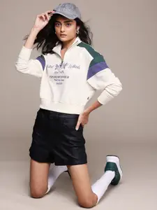 The Roadster Lifestyle Co. Half Zipper with Mock Collar Printed Sweatshirt