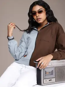 The Roadster Life Co. Colourblocked Hooded Relaxed Fit Sweatshirt