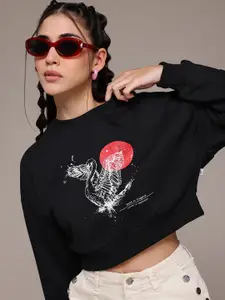 The Roadster Lifestyle Co. Printed Crop Sweatshirt