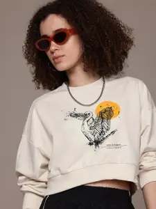The Roadster Lifestyle Co. Printed Crop Sweatshirt