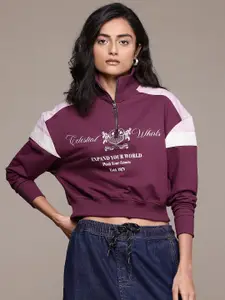 The Roadster Lifestyle Co. Half Zipper with Mock Collar Printed Sweatshirt