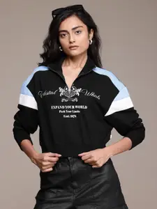 The Roadster Lifestyle Co. Half Zipper with Mock Collar Printed Sweatshirt