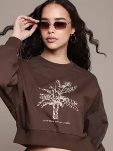 The Roadster Lifestyle Co. Printed Crop Sweatshirt