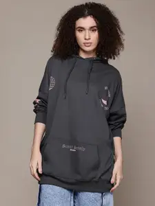 The Roadster Lifestyle Co. Printed Longline Hooded Sweatshirt