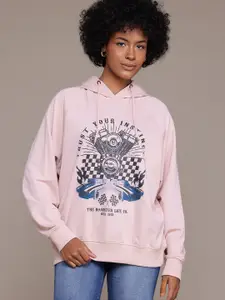 The Roadster Lifestyle Co. Women Printed Hooded Sweatshirt