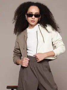 The Roadster Lifestyle Co. Colourblocked Hooded Cropped Sweatshirt