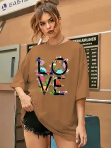 CHKOKKO Women Typography Printed Cotton  Oversized T-shirt