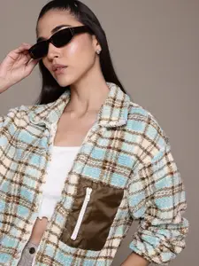 The Roadster Lifestyle Co. Checked Hooded Sherpa Sweatshirt