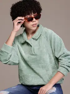 The Roadster Lifestyle Co. Fuzzy Shirt Collar Sweatshirt