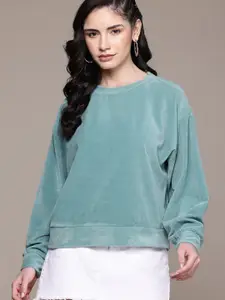 The Roadster Lifestyle Co. Velour Drop-Shoulder Sleeves Sweatshirt