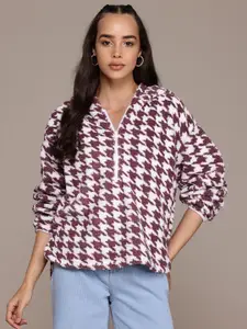 The Roadster Lifestyle Co. Checked Hooded Sherpa Sweatshirt